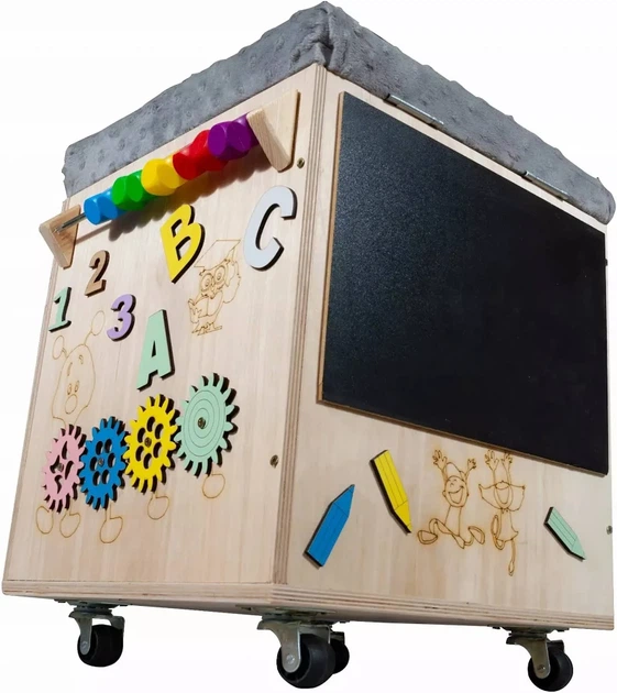 Pufa sensoryczna Montessori 3toysm Tablica manipulacyjna z siedziskiem kółeczkami (PM1) (5905325439045) - obraz 3