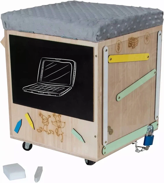 Pufa sensoryczna Montessori 3toysm Tablica manipulacyjna z siedziskiem kółeczkami (PM1) (5905325439045) - obraz 7
