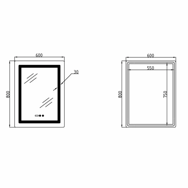 Зеркало настенное Lidz Kubis KU2 600х800 с LED-подсветкой Touch, антизапотеванием, белое - изображение 2