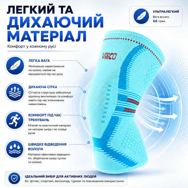 Наколінники компресійні Vilico AB207 розмір XL 2 шт, блакитні, для фітнесу, бігу та щоденної стабілізації коліна - зображення 5