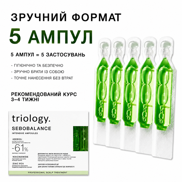 Балансировочная сыворотка в ампулах для кожи головы склонной к жирности Triology. 5шт/5мл - изображение 2