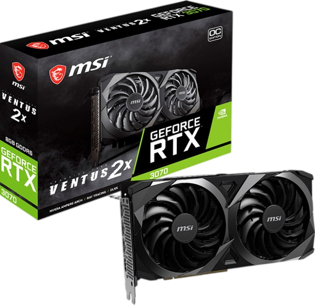 Відеокарта GeForce RTX 3070 8GB MSI Ventus 2X OC (RTX 3070 VENTUS 2X OC) Б/В - Фото 1 Відеокарта GeForce RTX 3070 8GB MSI Ventus 2X OC (RTX 3070 VENTUS 2X OC) Б/В - изображение 1