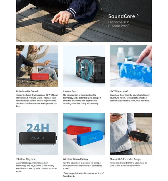 Портативная колонка Anker SoundCore 2, Blue, Bluetooth, 12W, 24H, 4400mAh - изображение 9