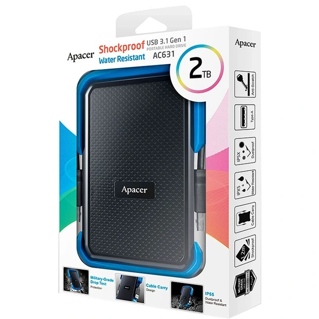 Зовнішній жорсткий диск PHD External 2.5'' Apacer USB 3.1 AC631 2TB Black/Blue (color box) - изображение 2