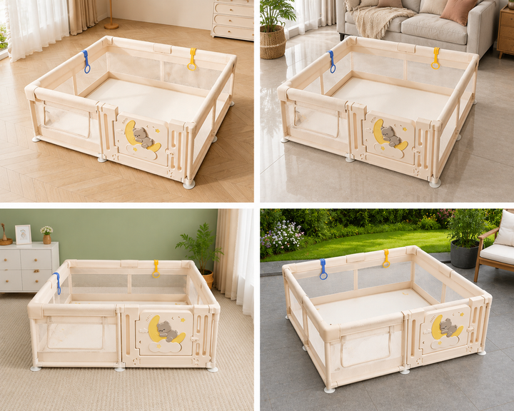 Детский манеж Terrio Moon Bear L 150х180 см с пластиковой дверью, двумя ручками и 60 разноцветными мячами - изображение 3