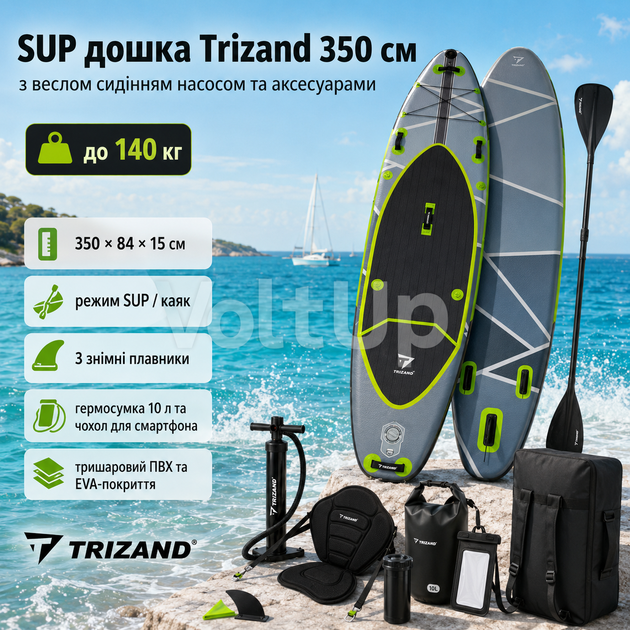 SUP-дошка Trizand 25259 350 см мультиколор — надувний сапборд до 140 кг з веслом, сидінням, насосом і аксесуарами - Фото 1 SUP-дошка Trizand 25259 350 см мультиколор — надувний сапборд до 140 кг з веслом, сидінням, насосом і аксесуарами - зображення 1