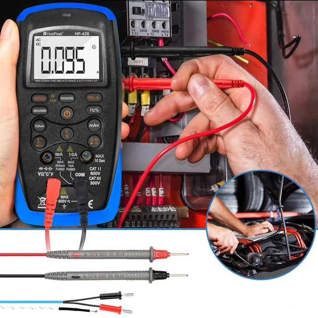Мультиметр HoldPeak HP-42B цифровий (TrueRMS 6000 відліків 600В 10А AC/DC 60МОМ 60mF 200kHz NCV) - Фото 6 Мультиметр HoldPeak HP-42B цифровий (TrueRMS 6000 відліків 600В 10А AC/DC 60МОМ 60mF 200kHz NCV) - зображення 6