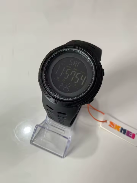 Наручний годинник Skmei 1251 All Black чоловічий електронний спортивний з підсвічуванням чорний - зображення 6