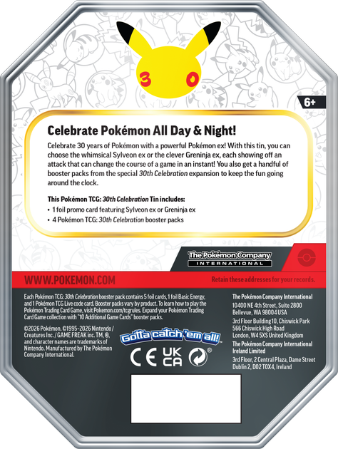 Zestaw kart Pokemon TCG: 30th Celebration - Tin - Greninja EX (196214147027) - Zdjęcie 2 Zestaw kart Pokemon TCG: 30th Celebration - Tin - Greninja EX (196214147027) - obraz 2