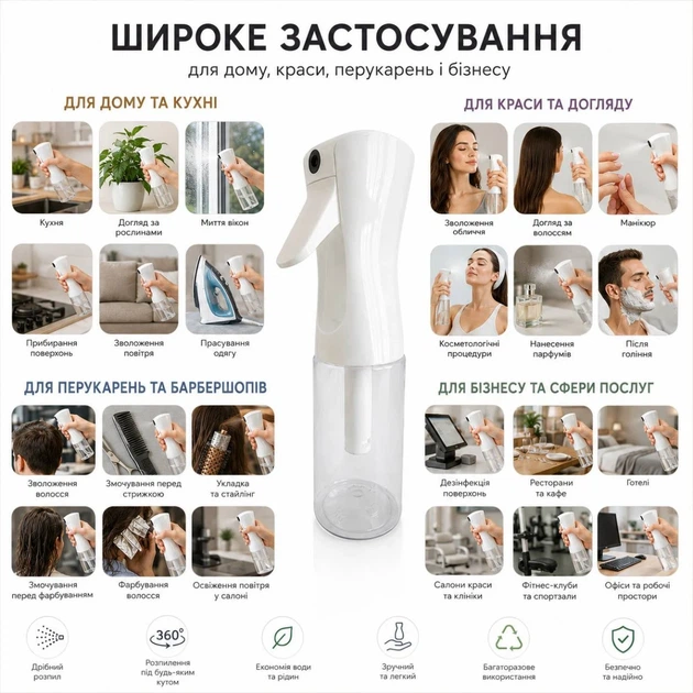 Бутылка распылитель тумана 200 мл пластик прозрачный с черной крышкой - изображение 2