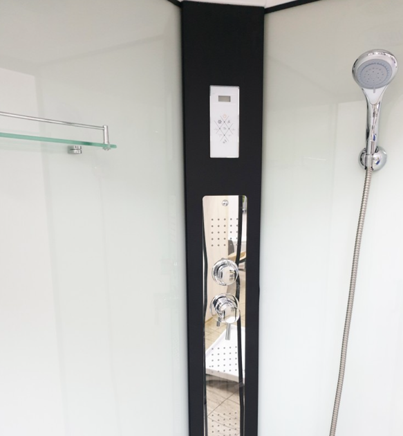 Душовий бокс VERONIS BN-4-120 Black 120×80×215 см, правий, низький піддон, прозоре скло, гідромасаж - изображение 4