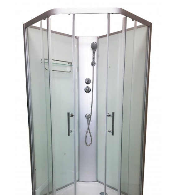 Душовий бокс VERONIS BN-1-90 90×90×200 см, п'ятикутний, без даху, прозоре скло, матовий профіль, низький піддон - изображение 2