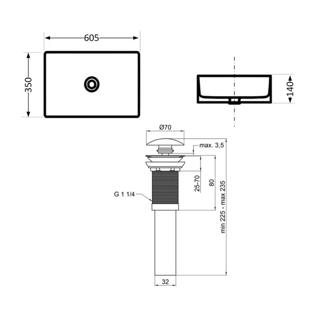 Раковина накладная Qtap Tern 610x350x135 мм Marble черная прямоугольная с донным клапаном - Фото 2 Раковина накладная Qtap Tern 610x350x135 мм Marble черная прямоугольная с донным клапаном - изображение 2