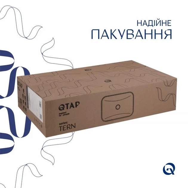 Раковина накладная Qtap Tern 610x350x135 мм Marble черная прямоугольная с донным клапаном - Фото 6 Раковина накладная Qtap Tern 610x350x135 мм Marble черная прямоугольная с донным клапаном - изображение 6