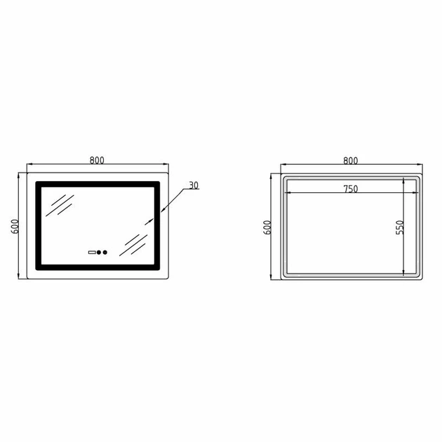 Зеркало Lidz Kubis KU2 800х600 с часами LED-подсветкой антизапотеванием стекло - изображение 2