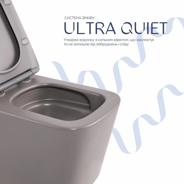 Унитаз подвесной Qtap Tern Ultra Quiet 520x345x325 мм дюропласт Stone grey Soft-close Quick Release - изображение 5