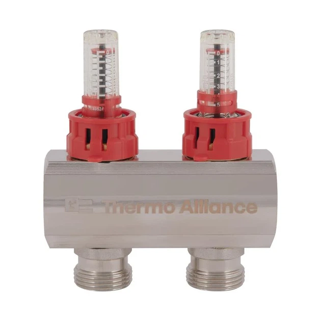 Коллектор латунный 1"x2 с расходомерами Thermo Alliance TAS235W2E для отопления 16 Бар - изображение 5