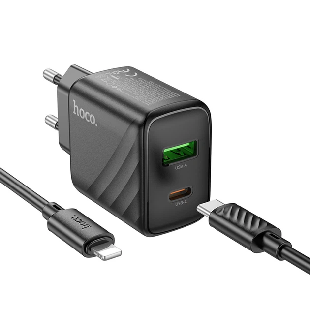 Зарядний пристрій для смартфонів Hoco PD25W+QC3.0 dual port Чорний (CS23A) - Фото 4 Зарядний пристрій для смартфонів Hoco PD25W+QC3.0 dual port Чорний (CS23A) - зображення 4