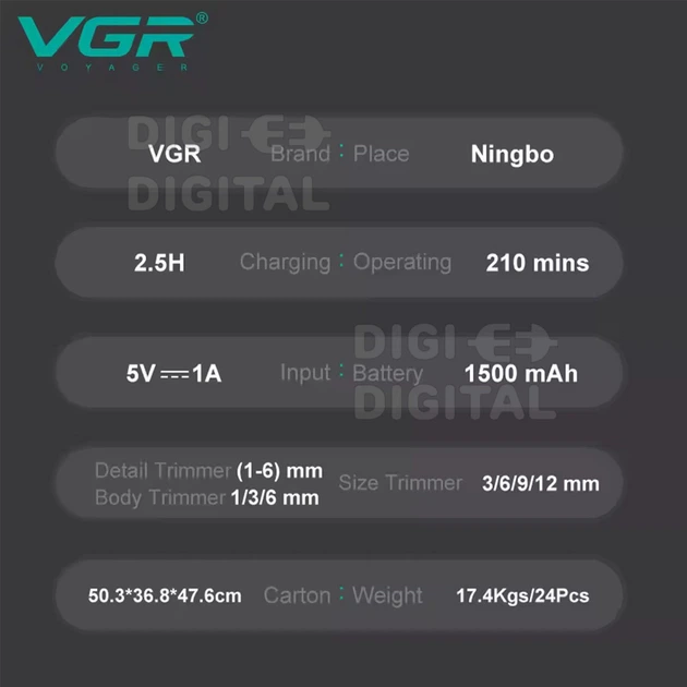 Набор для стрижки VGR 13 в 1 V-173 BLUE 13 насадок LED display - изображение 7