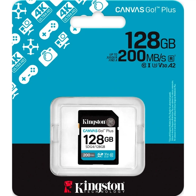 Карта пам'яті Kingston SDXC Canvas Go! Plus Gen4 128 ГБ C10 U3 V30, модель SDG4/128GB - зображення 3
