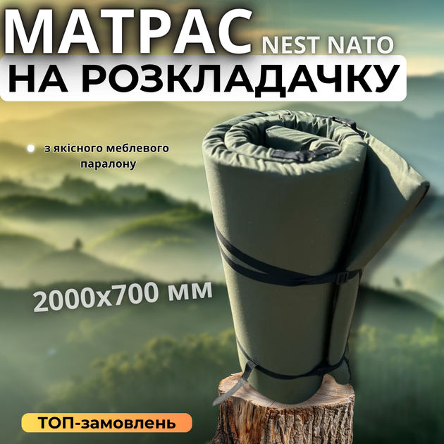 Розкладний матрац на розкладачку НАТО Хакі 200×70×4 см із фіксаторами - зображення 3