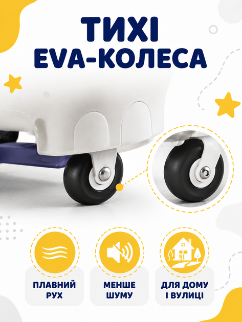 Детский толокар беговел каталка с тихими EVA-колесами 6 дюймов выдвижными подножками до 20 кг белый с синим 52×23×40 см (49676140) - Фото 6 Детский толокар беговел каталка с тихими EVA-колесами 6 дюймов выдвижными подножками до 20 кг белый с синим 52×23×40 см (49676140) - изображение 6