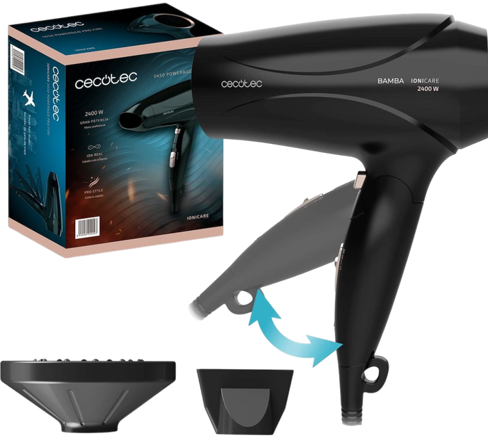 Фен Cecotec IoniCare 5450 Power&Go Pro Fire Чорний - Фото 1 Фен Cecotec IoniCare 5450 Power&Go Pro Fire Чорний - зображення 1