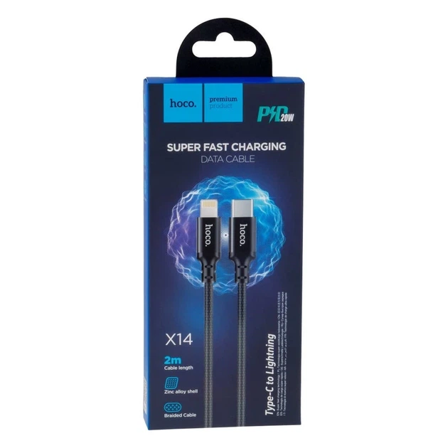 Кабель HOCO X14 Type-C to iP 3A, 20W, 2m, nylon, aluminum connectors, Black - изображение 2