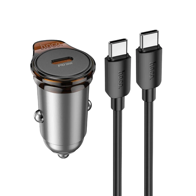 Автомобільний зарядний пристрій HOCO NZ16 Rigorous single port PD30W car charger set(C to C) Metal Grey - Фото 1 Автомобільний зарядний пристрій HOCO NZ16 Rigorous single port PD30W car charger set(C to C) Metal Grey - зображення 1