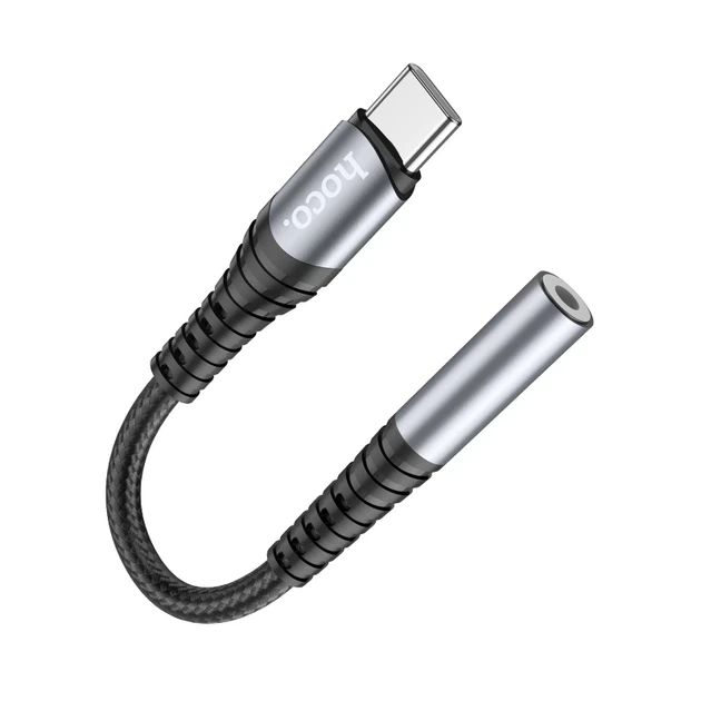 Аудіокабель HOCO LS33 Type-C to 3.5 female, nylon braid, 0,12m, Metal Gray - Фото 4 Аудіокабель HOCO LS33 Type-C to 3.5 female, nylon braid, 0,12m, Metal Gray - зображення 4