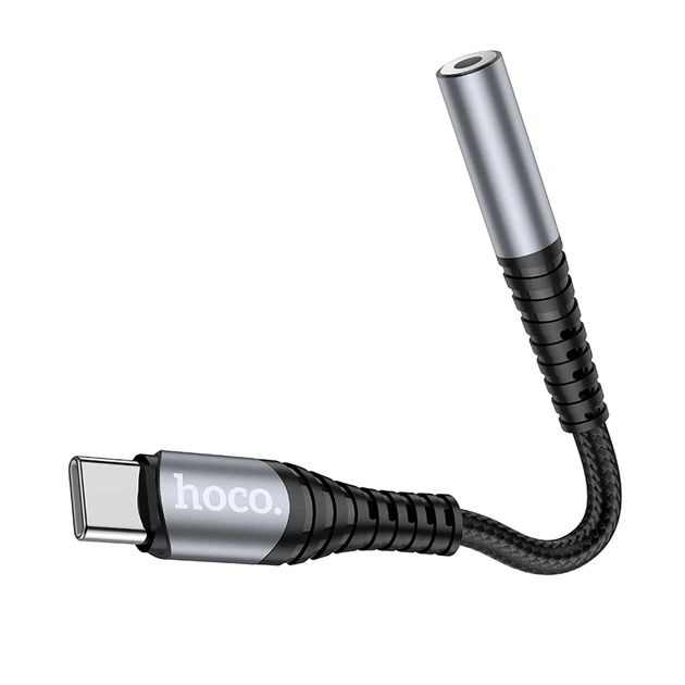 Аудіокабель HOCO LS33 Type-C to 3.5 female, nylon braid, 0,12m, Metal Gray - Фото 5 Аудіокабель HOCO LS33 Type-C to 3.5 female, nylon braid, 0,12m, Metal Gray - зображення 5