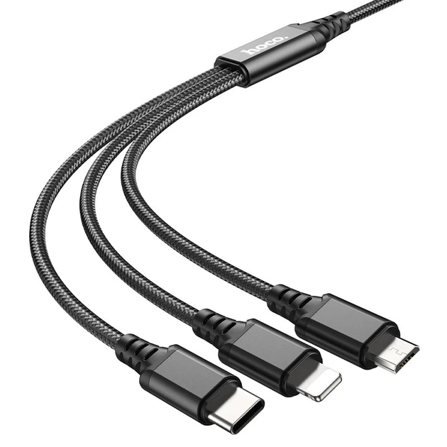 Кабель HOCO X76 3-in-1 Super charging cable (iP+Type-C+Micro) Black - Фото 3 Кабель HOCO X76 3-in-1 Super charging cable (iP+Type-C+Micro) Black - изображение 3