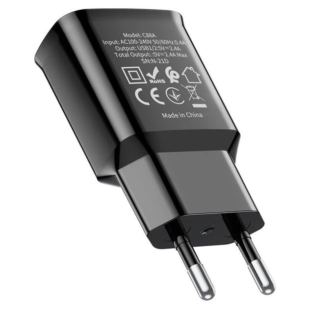 Мережевий зарядний пристрій HOCO C88A Star round dual port charger 12W Black - зображення 3