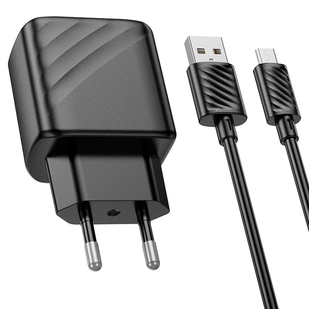 Мережевий зарядний пристрій з кабелем HOCO CS21A Rich single port QC3.0 charger set(Micro)(EU) Black - Фото 3 Мережевий зарядний пристрій з кабелем HOCO CS21A Rich single port QC3.0 charger set(Micro)(EU) Black - изображение 3