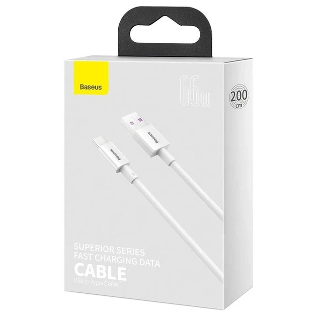 Кабель Baseus Superior Series Fast Charging Data Cable USB to Type-C 66W 2m White - Фото 2 Кабель Baseus Superior Series Fast Charging Data Cable USB to Type-C 66W 2m White - зображення 2