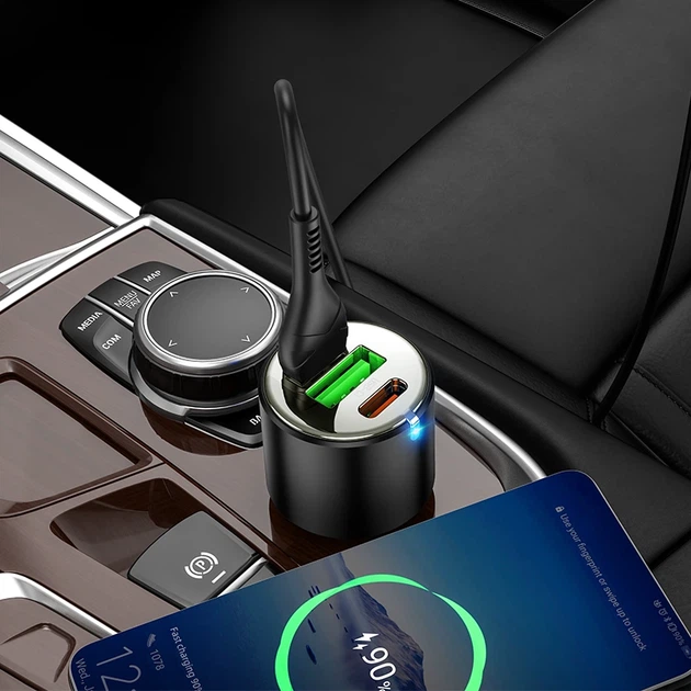 Автомобільний зарядний пристрій HOCO NZ6 PD45W 3-port(2C1A) car charger Black - зображення 9