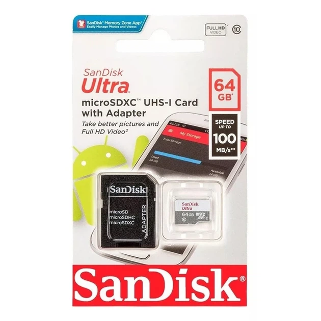 Карта пам'яті microSDXC (UHS-1) SanDisk Ultra 64Gb class 10 A1 (100Mb/s) (adapter SD) - изображение 2