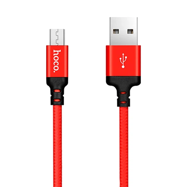 Кабель HOCO X14 USB to Micro 2,4A, 1m, nylon, aluminum connectors Black-red - Фото 1 Кабель HOCO X14 USB to Micro 2,4A, 1m, nylon, aluminum connectors Black-red - зображення 1