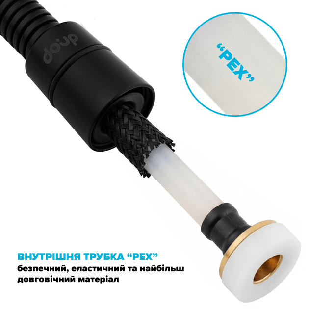 Шланг для душу DROP SH-HM150-PRM-BL - з нержавіючої сталі з подвійним Анти-Твістом 150 см чорний - зображення 4