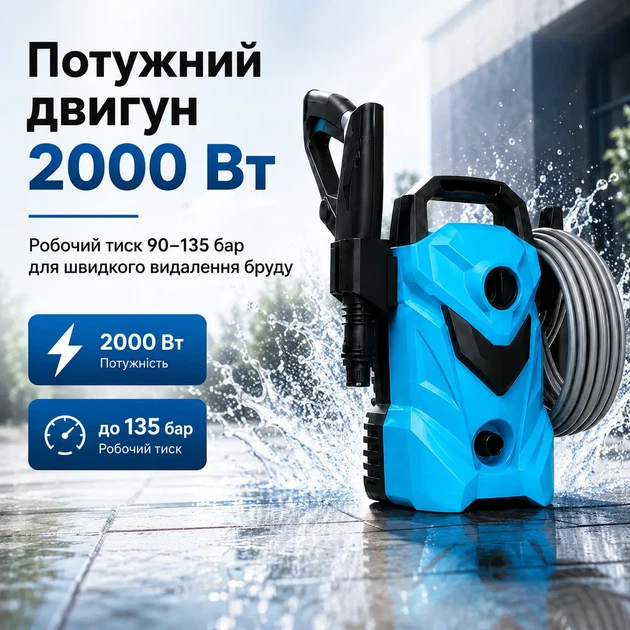 Мийка високого тиску Dacia 2000 Вт 135 бар мінімийка для авто з піногенератором 220 В - зображення 4