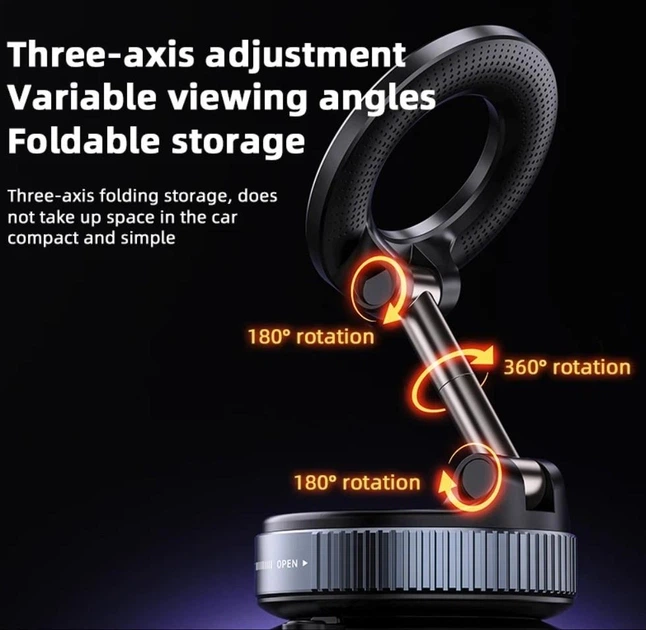 Магнитный держатель для телефона K007 Vacuum Magnetic Stand (с присоской и поворотом 360°) - Фото 4 Магнитный держатель для телефона K007 Vacuum Magnetic Stand (с присоской и поворотом 360°) - изображение 4