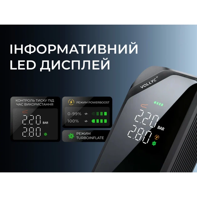 Насос автомобильный Vollyc Evo Tire Pump 150 PSI 4500 мАч 170х69х50 мм черный - изображение 6