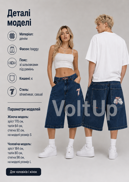 Шорты JNCO Baggy денимовые синие - широкие джинсовые Джинсо на лето, размер S - изображение 3