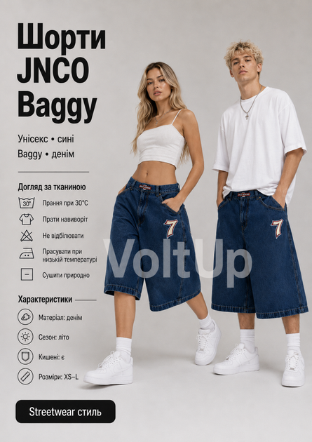 Шорты JNCO Baggy денимовые синие - широкие джинсовые Джинсо на лето, размер S - изображение 5