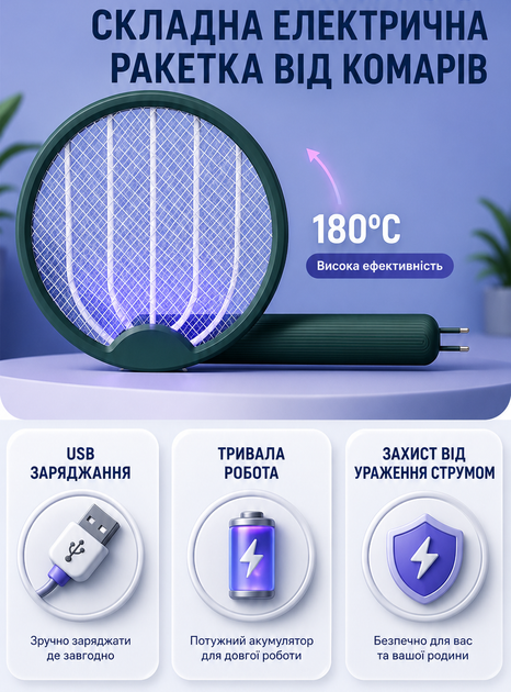 Светодиодная ультрафиолетовая ловушка для комаров 3 в 1 с аккумулятором 800 мАч и временем работы 3–6 часов Зеленый - изображение 6