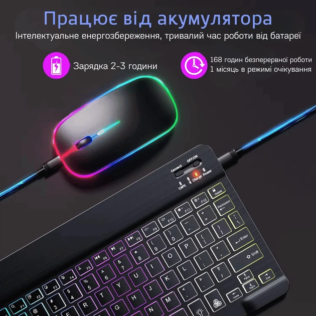 Беспроводная клавиатура и мышь Bluetooth с подсветкой украинская 25х15 см белая - изображение 4