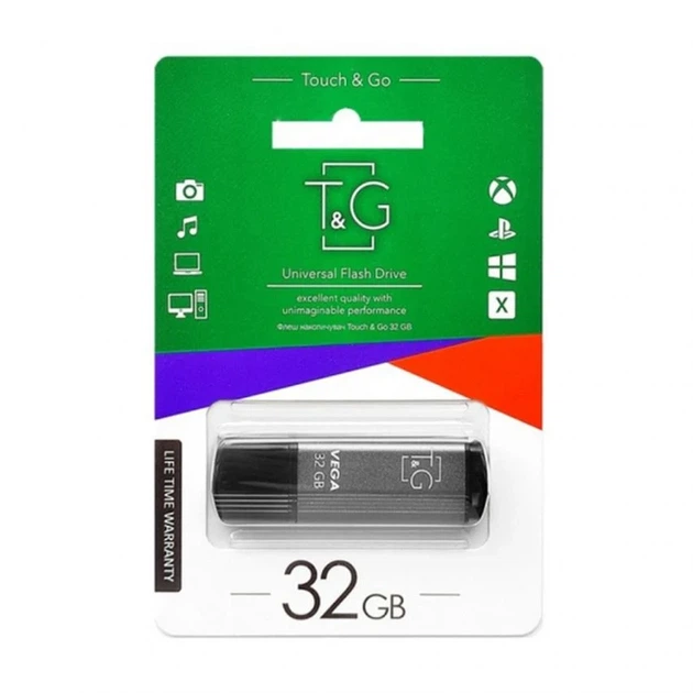 Флеш-пам'ять USB 32GB T&G Vega USB 2.0 пластикова сірий - Фото 2 Флеш-пам'ять USB 32GB T&G Vega USB 2.0 пластикова сірий - зображення 2