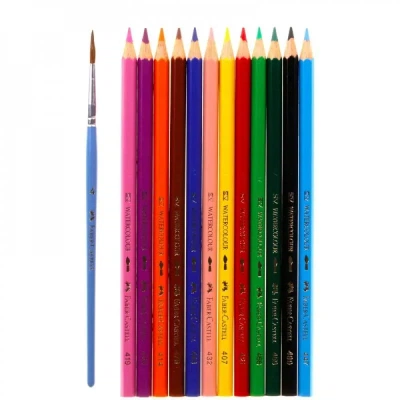 Карандаши цветные Faber-Castell акварельні , 12 кольорів + пензлик (114413) (1407) - Фото 3 Карандаши цветные Faber-Castell акварельні , 12 кольорів + пензлик (114413) (1407) - изображение 3