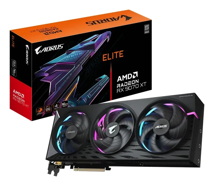Видеокарта GIGABYTE AORUS Radeon RX 9070 XT ELITE 16G (GV-R9070XTAORUS E-16GD) - Фото 1 Видеокарта GIGABYTE AORUS Radeon RX 9070 XT ELITE 16G (GV-R9070XTAORUS E-16GD) - изображение 1