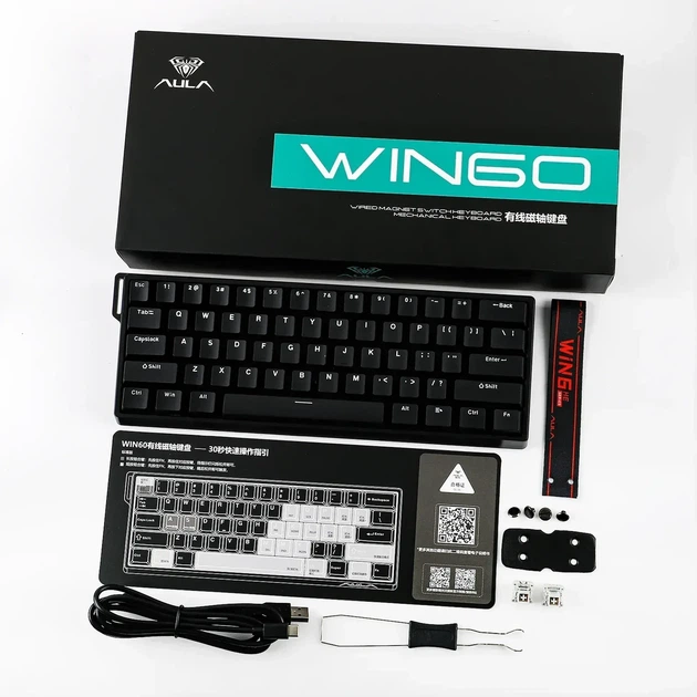 Магнитная клавиатура AULA WIN60 HE Black, размер 60%, Hall Effect, Rapid Trigger, 8000 Гц опроса, RGB подсветки - изображение 2